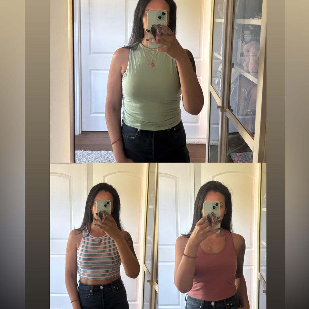 Women Sleeveless Tops Set - Green, Red, and Striped (READ!)